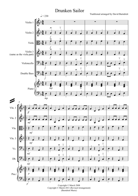 Drunken Sailor For String Orchestra Sheet Music