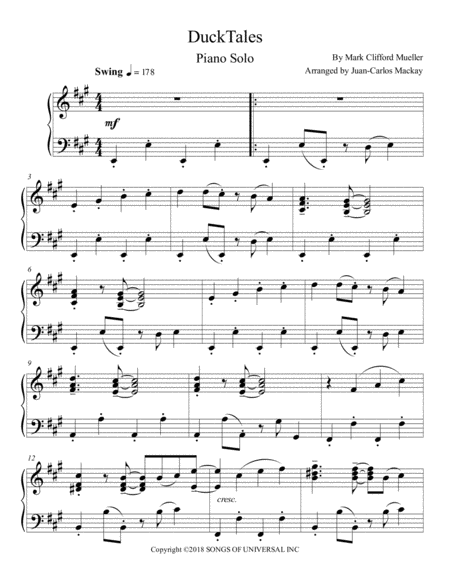 Ducktales Original Theme Song Piano Solo Sheet Music