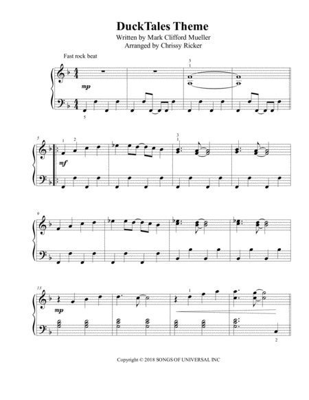 Ducktales Theme Intermediate Piano Sheet Music