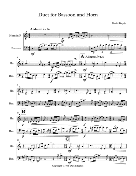 Duet For Bassoon And Horn Sheet Music