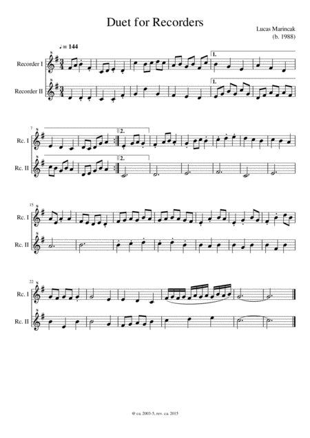 Duet For Recorders Sheet Music