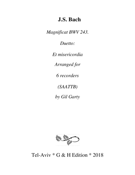 Duetto Et Misericordia From Magnificat Bwv 243 Arrangement For 6 Recorders Sheet Music