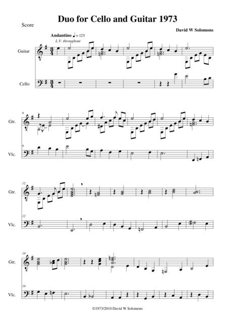 Free Sheet Music Duo 1973 For Cello And Guitar