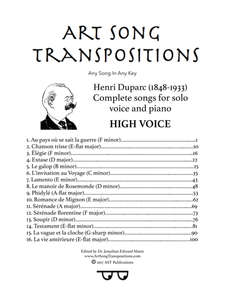 Duparc Complete Songs High Voice Sheet Music