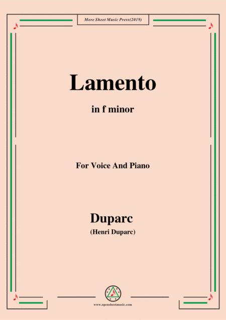 Duparc Lamento In F Minor For Violin And Piano Sheet Music