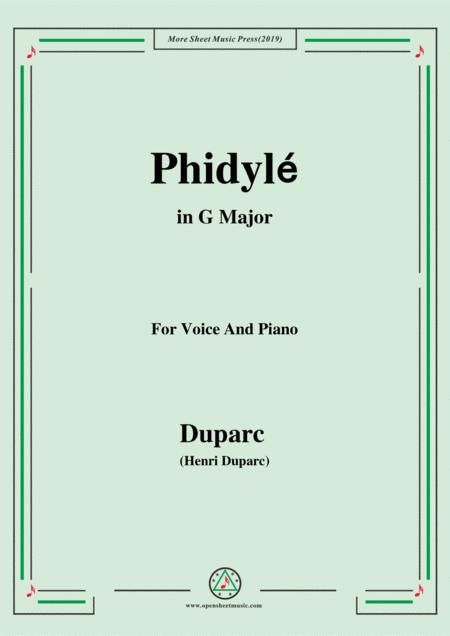 Duparc Phidyl In G Major For Voice And Piano Sheet Music