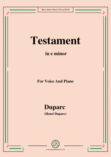 Free Sheet Music Duparc Testament In E Minor