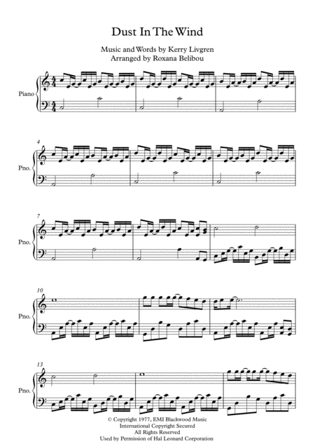 Free Sheet Music Dust In The Wind By Kansas Piano