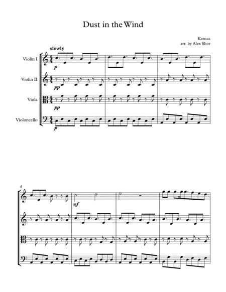 Dust In The Wind String Quartet Sheet Music