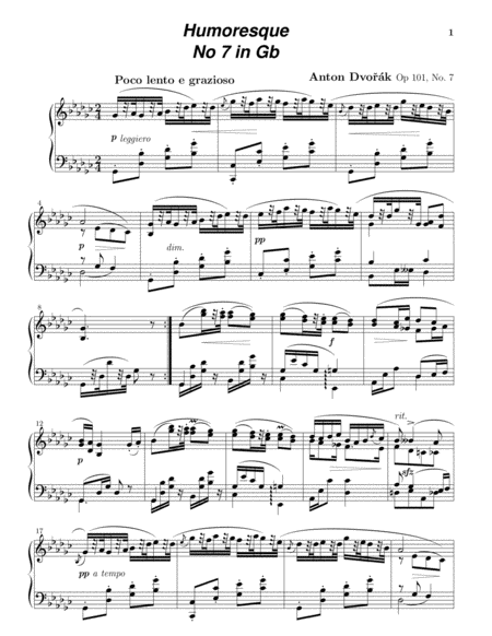 Dvo K Humoresque No 7 In G Flat Original Version Sheet Music