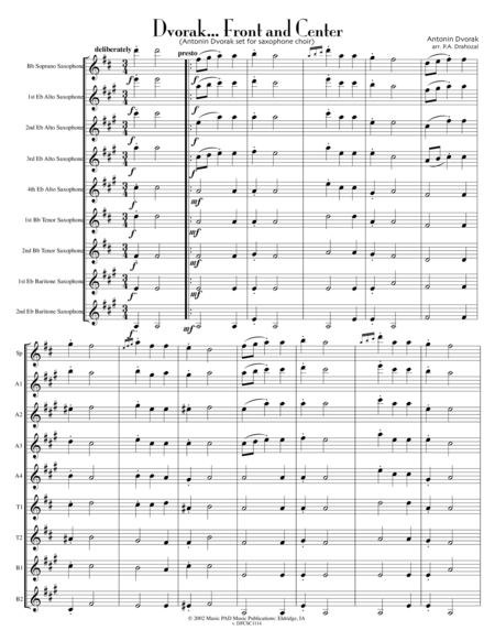 Dvorak Front And Center Medley Of Antonin Dvorak Pieces Set For Saxophone Choir Sheet Music