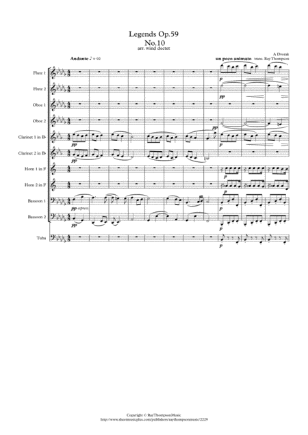 Dvorak Legends Op 59 Mvt 10 In Gb Minor Wind Dectet Sheet Music