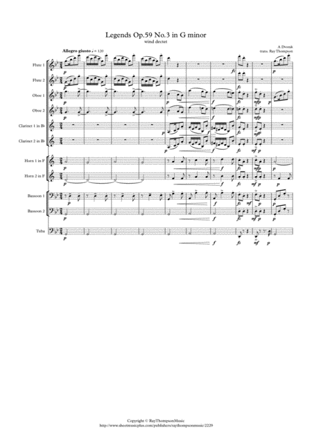 Free Sheet Music Dvorak Legends Op 59 Mvt 3 In G Minor Wind Dectet