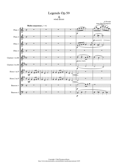 Free Sheet Music Dvorak Legends Op 59 Mvt 4 In C Wind Dectet