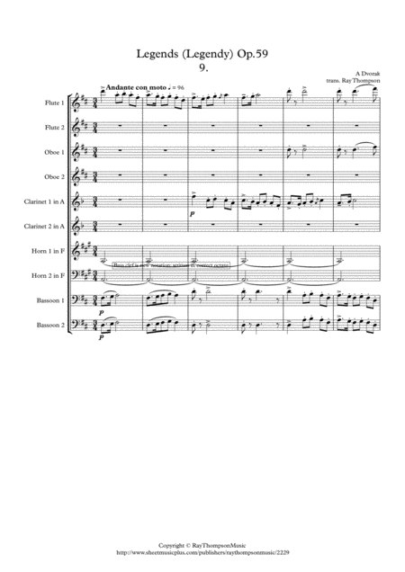 Dvorak Legends Op 59 Mvt 9 In D Wind Dectet Sheet Music