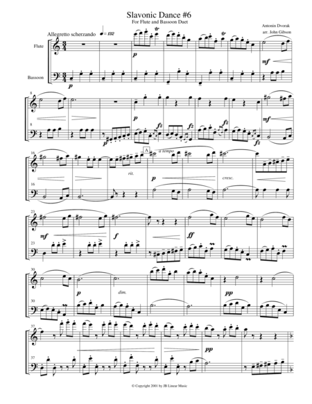 Dvorak Slavonic Dance 6 For Flute And Bassoon Duet Sheet Music