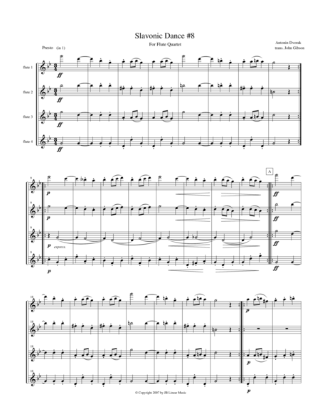 Dvorak Slavonic Dance 8 For Flute Quartet Sheet Music