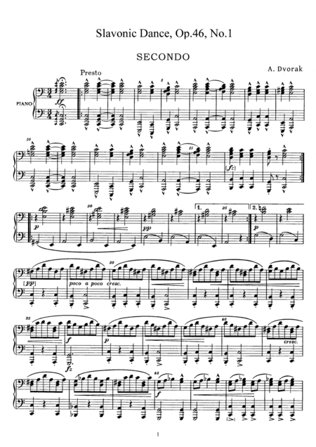 Dvorak Slavonic Dance Op 46 No 1 For Piano Duet Pd881 Sheet Music