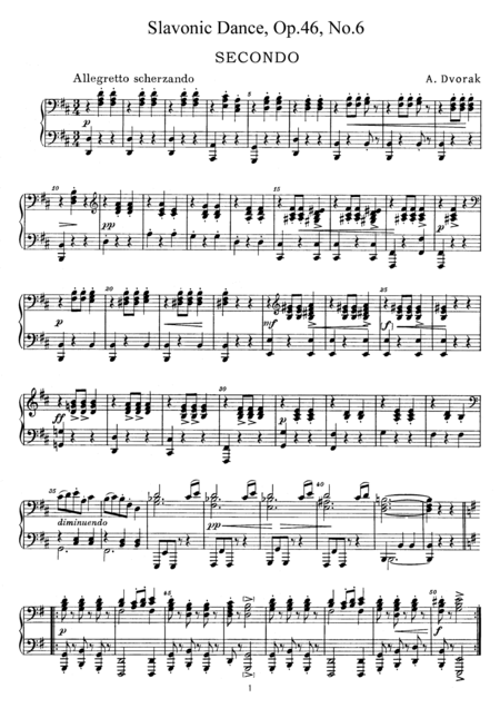 Dvorak Slavonic Dance Op 46 No 6 For Piano Duet Pd886 Sheet Music