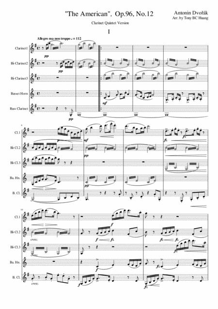 Free Sheet Music Dvorak String Quartet No 12 American Clarinet Quintet Version