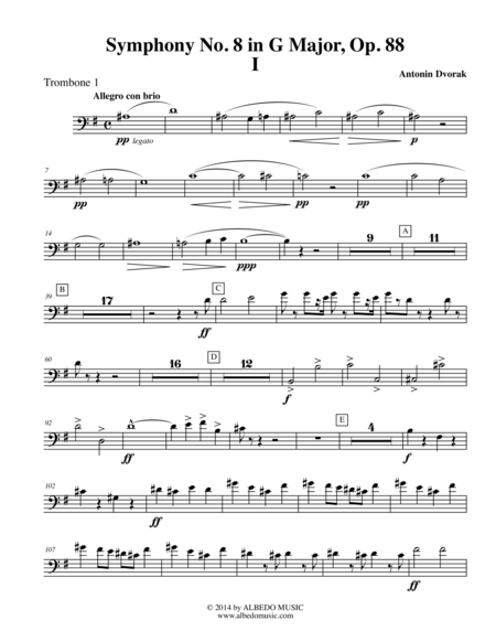 Free Sheet Music Dvorak Symphony No 8 Movement I Trombone In Bass Clef 1 Transposed Part Op 88