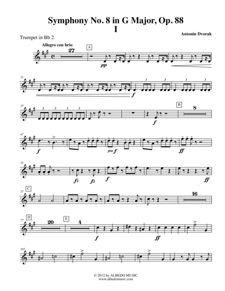 Free Sheet Music Dvorak Symphony No 8 Movement I Trumpet In Bb 2 Transposed Part Op 88