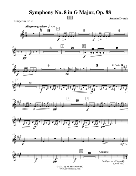 Free Sheet Music Dvorak Symphony No 8 Movement Iii Trumpet In Bb 2 Transposed Part Op 88