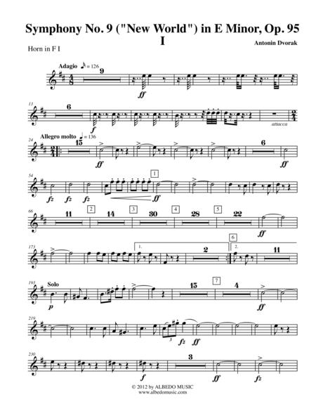 Free Sheet Music Dvorak Symphony No 9 New World Movement I Horn In F 1 Transposed Part Op 95