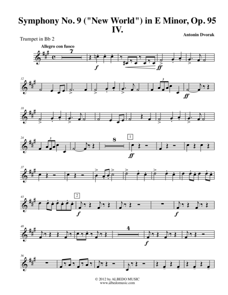 Free Sheet Music Dvorak Symphony No 9 New World Movement Iv Trumpet In Bb 2 Transposed Part Op 95