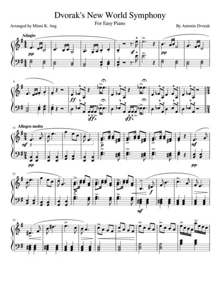 Free Sheet Music Dvoraks New World Symphony For Easy Piano