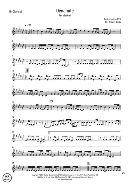 Dynamite Bts Clarinet Sheet Music