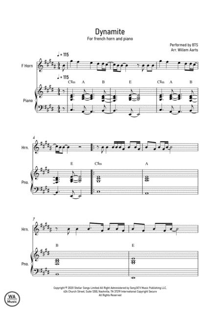 Dynamite Bts French Horn And Piano Sheet Music