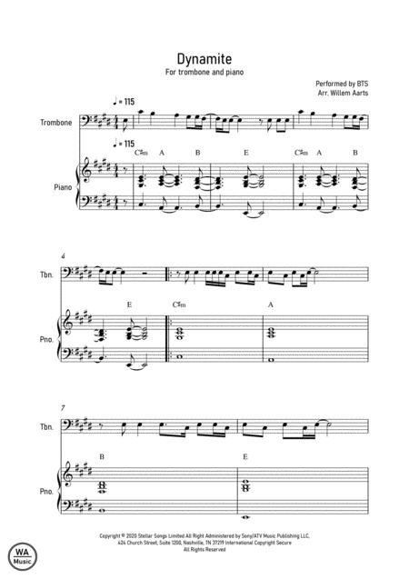 Dynamite Bts Trombone And Piano Sheet Music