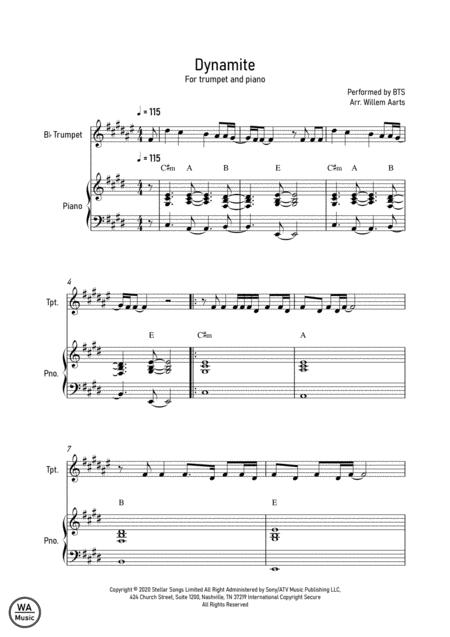 Dynamite Bts Trumpet And Piano Sheet Music