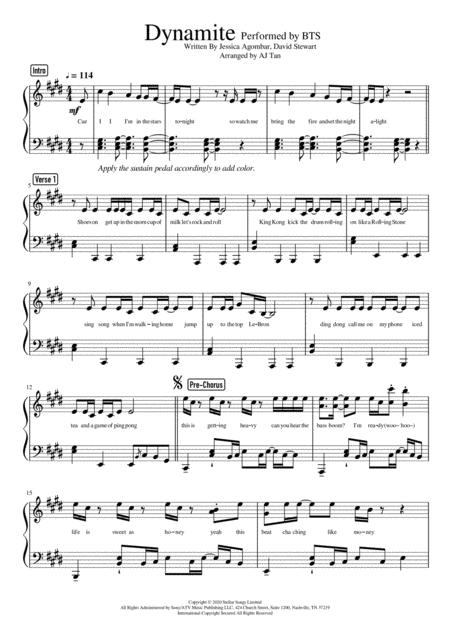 Dynamite By Bts Piano Version Sheet Music