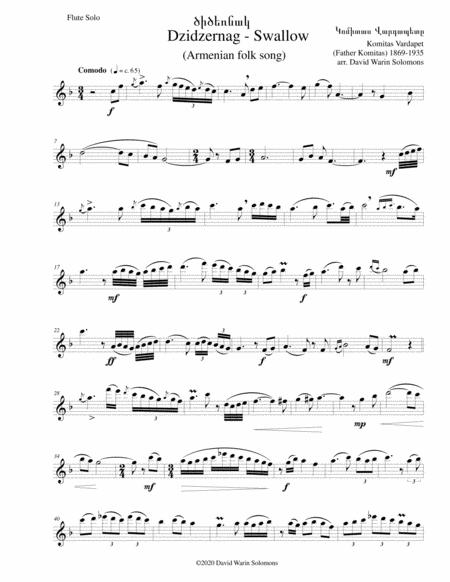 Free Sheet Music Dzidzernag Swallow For Flute Solo