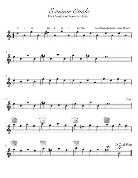 E Minor Etude By Kimberly Steele For Classical Or Acoustic Guitar Sheet Music