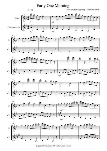 Early One Morning For Flute And Clarinet Duet Sheet Music