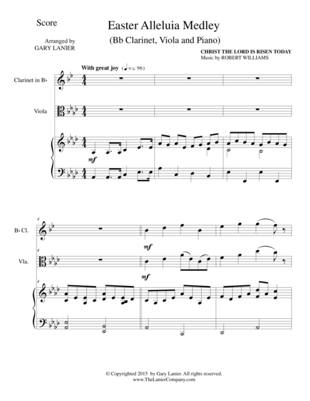 Easter Alleluia Medley Trio Bb Clarinet Viola Piano Score And Parts Sheet Music