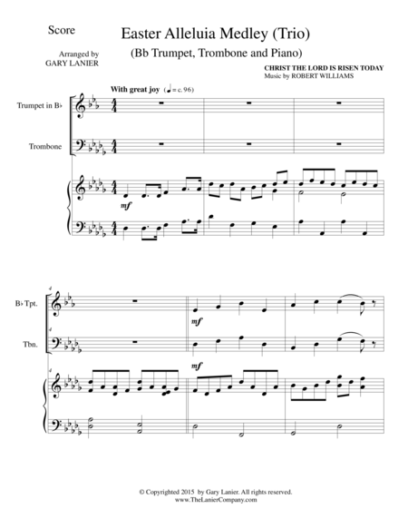 Easter Alleluia Medley Trio Bb Trumpet Trombone Piano Score And Parts Sheet Music