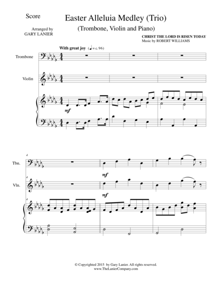 Easter Alleluia Medley Trio Trombone Violin And Piano Score And Parts Sheet Music