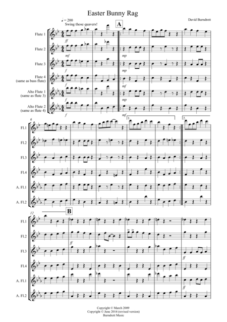 Free Sheet Music Easter Bunny Rag For Flute Quartet