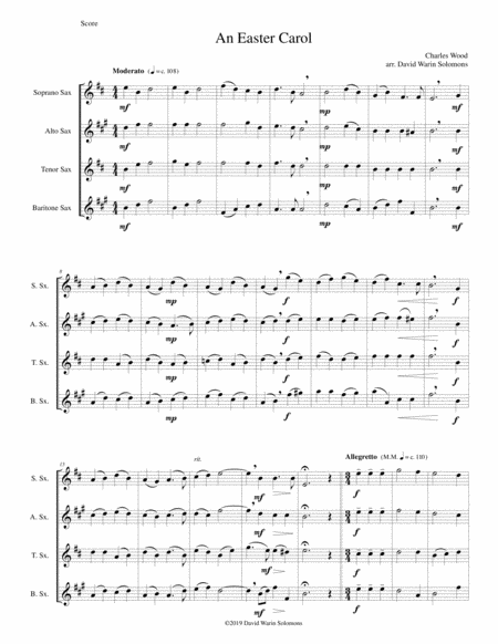 Easter Carol For Saxophone Quartet Sheet Music