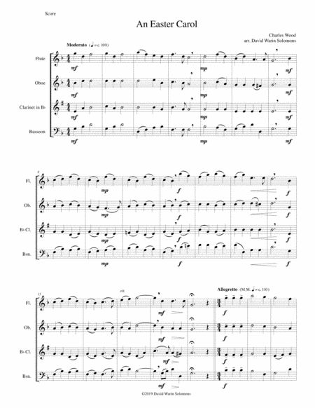 Free Sheet Music Easter Carol For Woodwind Quartet