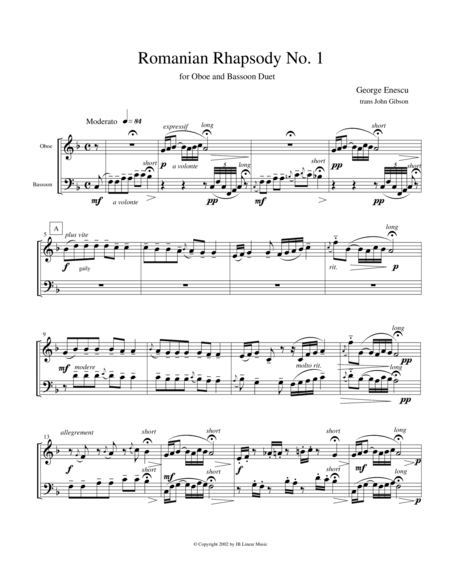 Eastern European Rhapsody Duets For Oboe And Bassoon Sheet Music