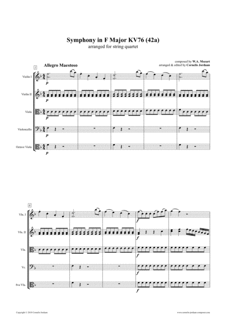 Free Sheet Music Easy Mozart For Strings Symphony In F Major Kv76 Arranged For String Quartet