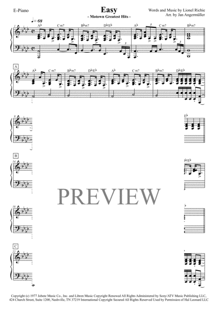 Free Sheet Music Easy Piano Chords Transcription Of The Original Commodores Lionel Richie Recording