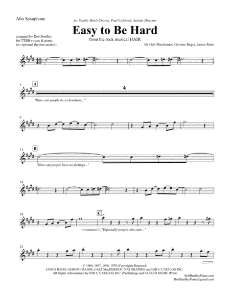 Easy To Be Hard Accompaniment Parts Sheet Music