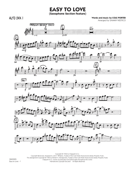 Easy To Love Arr Sammy Nestico Alto Sax 1 Sheet Music