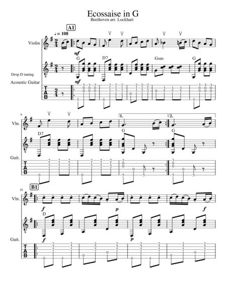 Free Sheet Music Ecossaice In G Beethoven Arr For Violin And Guitar